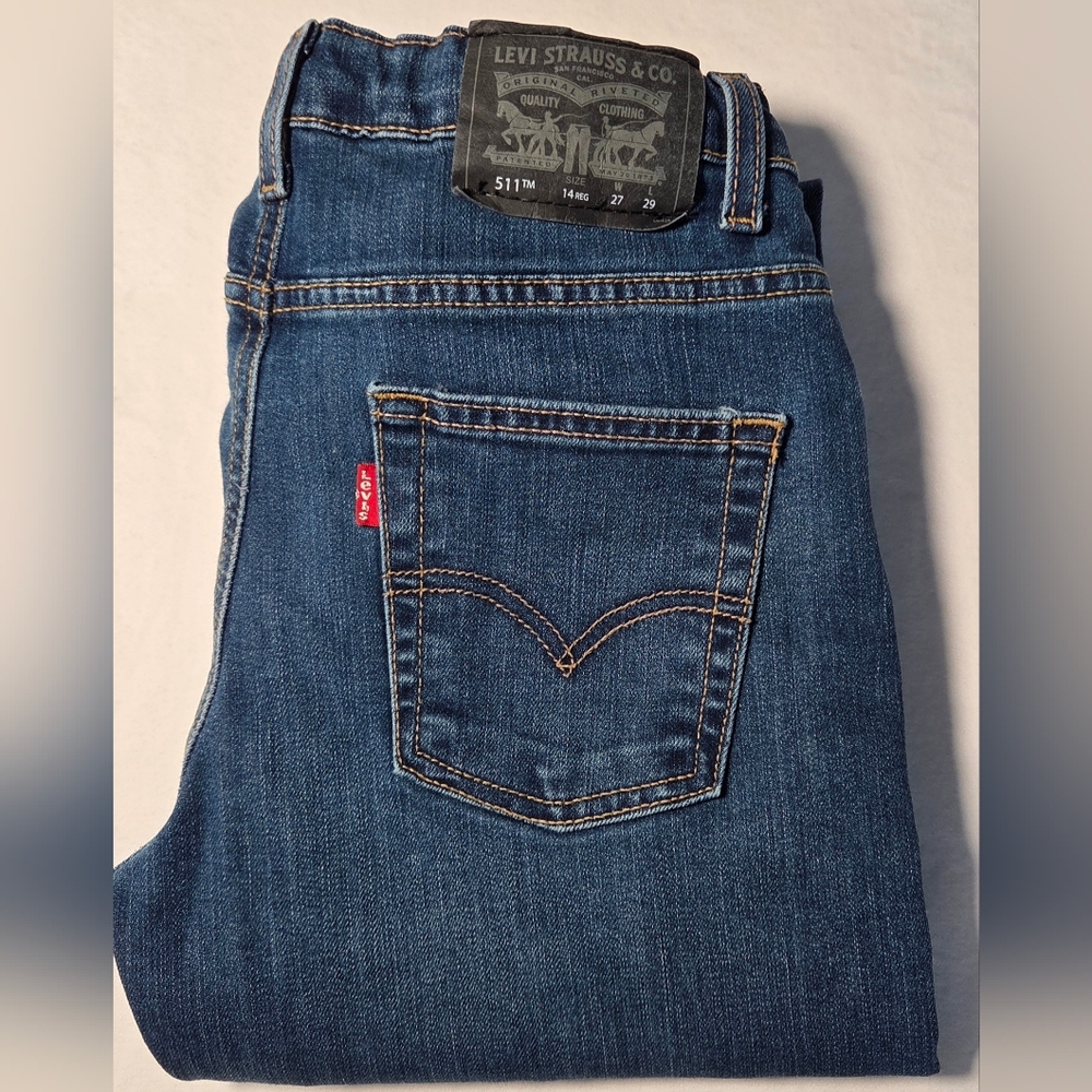 Levis 511 Slim Boys Blue Jeans Size 14reg Adjustable Waist 27 Length 29